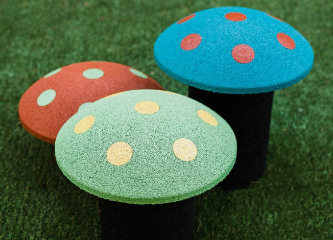 Rubber mushrooms for play structures are colorful and fun, and can be used for climbing, sitting, or playing.